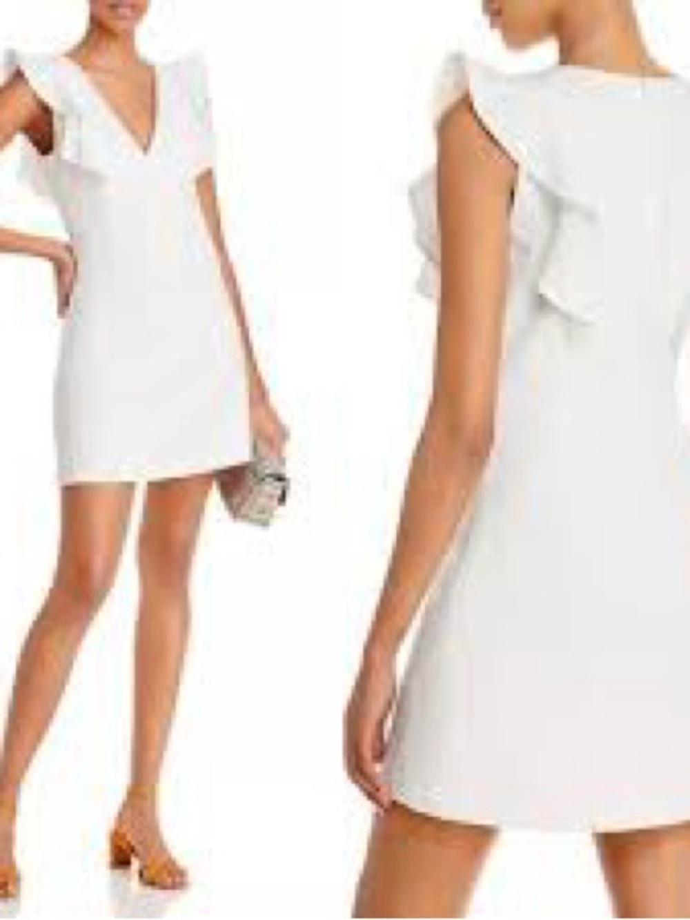 French Connection White Ruffle Sleeve Mini Dress